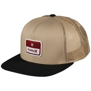 Hurley Men's Trucker Hat Stacked Flat Bill Mesh Snapback Cap in Khaki